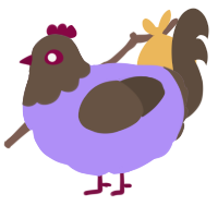 A lilac and bark chicken with a head pattern
