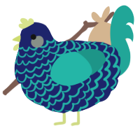 A navy and turquoise chicken with a lace pattern