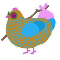 A ochre and sky chicken with a lace pattern