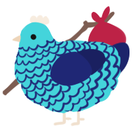 A aqua and navy chicken with a lace pattern