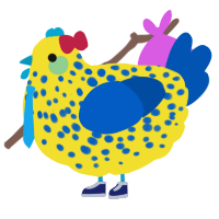 A yellow and ultramarine chicken with a speckle pattern