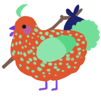 A vermilion and spring chicken with a speckle pattern
