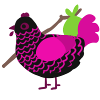 A black and fuchsia chicken with a lace pattern