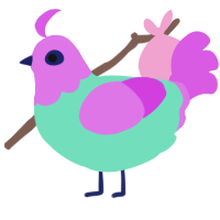A mint and orchid chicken with a head pattern