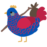 A ultramarine and crimson chicken with a lace pattern