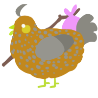 A ochre and ash chicken with a speckle pattern