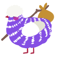 A blurple and white chicken with a bar pattern