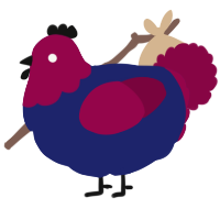 A navy and maroon chicken with a head pattern