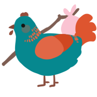 A teal and vermilion chicken with a neck-band pattern