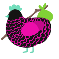blacklight, a black and fuchsia chicken with a lace pattern