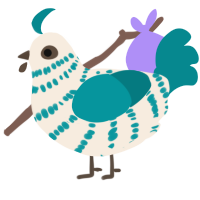 A cream and teal chicken with a bar pattern