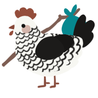 A white and sable chicken with a lace pattern