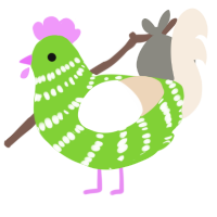 A grass and cream chicken with a bar pattern