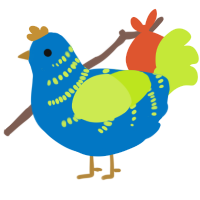 A sapphire and lime chicken with a half-bar pattern