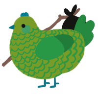 A chartreuse and viridian chicken with a lace pattern
