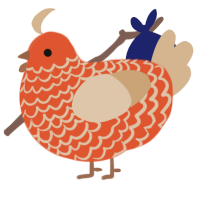 A vermilion and beige chicken with a lace pattern