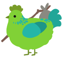 A grass and turquoise chicken with a neck-speckle pattern