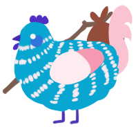 A cerulean and rose chicken with a bar pattern