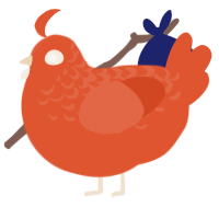 A vermilion chicken with a half-lace pattern