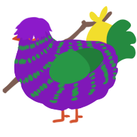 A violet and viridian chicken with a bar pattern