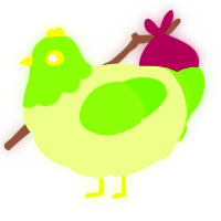 A apple and grass chicken with a head pattern