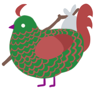 A viridian and red chicken with a lace pattern