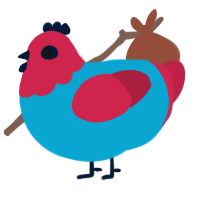 A cerulean and crimson chicken with a head pattern