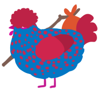 A sapphire and crimson chicken with a speckle pattern