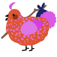 A vermilion and orchid chicken with a speckle pattern