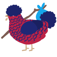 A crimson and navy chicken with a lace pattern