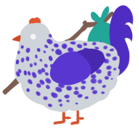 A mist and indigo chicken with a speckle pattern