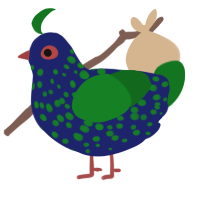 A navy and leaf chicken with a speckle pattern