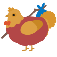 A red and orange chicken with a head pattern
