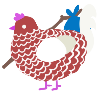 A red and white chicken with a lace pattern