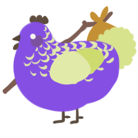 A blurple and lemon chicken with a half-lace pattern