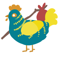 A sea and yellow chicken with a half-bar pattern