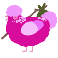 A fuchsia and lavender chicken with a neck-speckle pattern