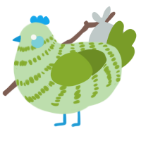 A gluppy and chartreuse chicken with a bar pattern