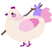 A cream and pink chicken with a neck-speckle pattern
