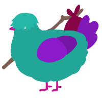 A turquoise and violet chicken