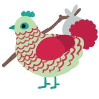 A gluppy and crimson chicken with a lace pattern