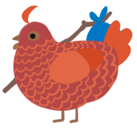 A red and vermilion chicken with a lace pattern