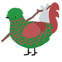 A viridian and red chicken with a lace pattern