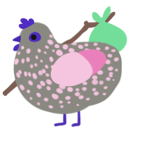 Bunny, a ash and pink chicken with a speckle pattern