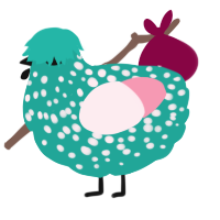 A turquoise and rose chicken with a speckle pattern