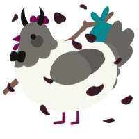 A white and grey chicken with a head pattern