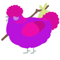 A amethyst and fuchsia chicken with a neck-speckle pattern