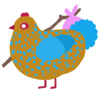 A ochre and sky chicken with a speckle pattern