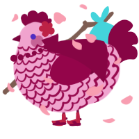 A pink and maroon chicken with a lace pattern