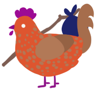 A vermilion and brown chicken with a speckle pattern
